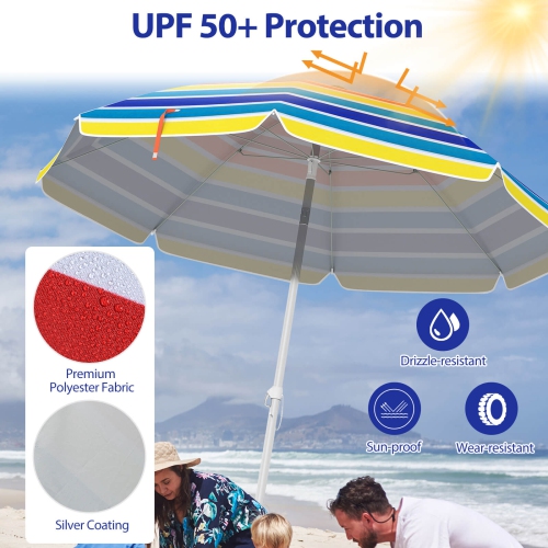 Parasol de plage de 6,5 pi de Costway Pare-soleil inclinable et portatif en aluminium multicolore/bleu/turquoise/beige