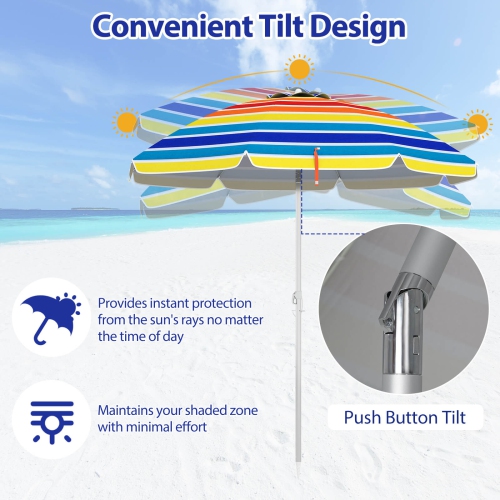 Parasol de plage de 6,5 pi de Costway Pare-soleil inclinable et portatif en aluminium multicolore/bleu/turquoise/beige