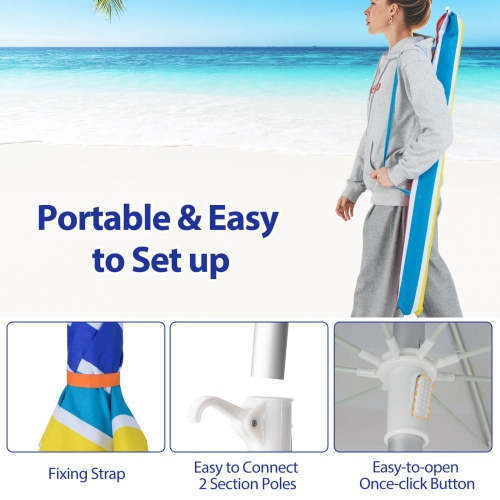 Parasol de plage de 6,5 pi de Costway Pare-soleil inclinable et portatif en aluminium multicolore/bleu/turquoise/beige