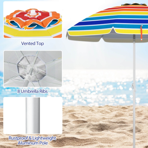 Parasol de plage de 6,5 pi de Costway Pare-soleil inclinable et portatif en aluminium multicolore/bleu/turquoise/beige