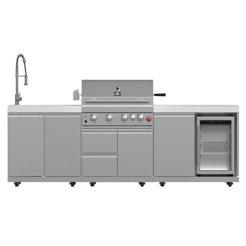 FORNO Bulnes 30-Inch BBQ, 60,000 BTU, 3 Burners with Sear & Rotisserie Infrared Burners, Stainless Steel Outdoor Kitchen with Beverage Center & White