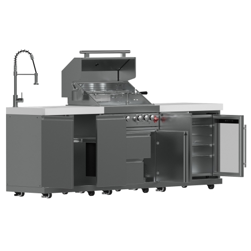 FORNO Bulnes 30-Inch BBQ, 60,000 BTU, 3 Burners with Sear & Rotisserie Infrared Burners, Stainless Steel Outdoor Kitchen with Beverage Center & White