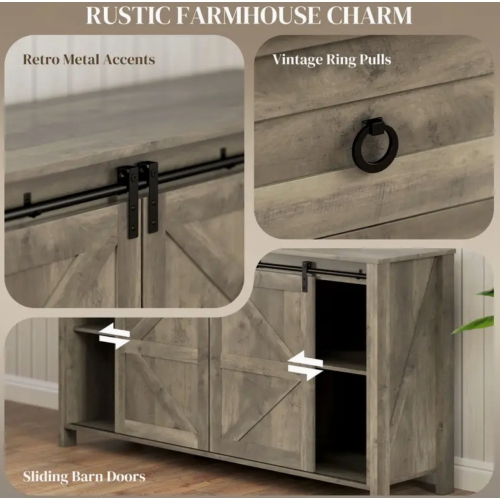 Farmhouse Charm 59.8 " Sideboard Buffet Cabinet with Doors Distressed Light Grey