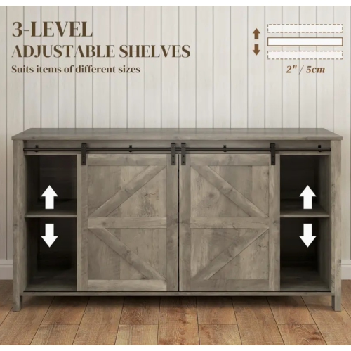 Farmhouse Charm 59.8 " Sideboard Buffet Cabinet with Doors Distressed Light Grey