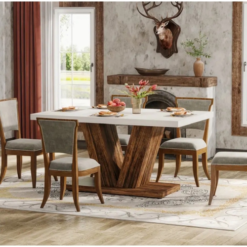Table de salle à manger de 47&nbsp;po pour 4&nbsp;personnes, table de cuisine blanche avec socle robuste, table de salle à manger en bois Farmhouse