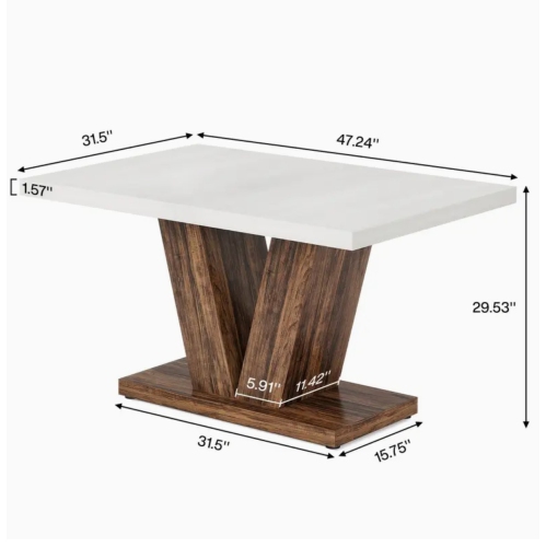 Table de salle à manger de 47&nbsp;po pour 4&nbsp;personnes, table de cuisine blanche avec socle robuste, table de salle à manger en bois Farmhouse