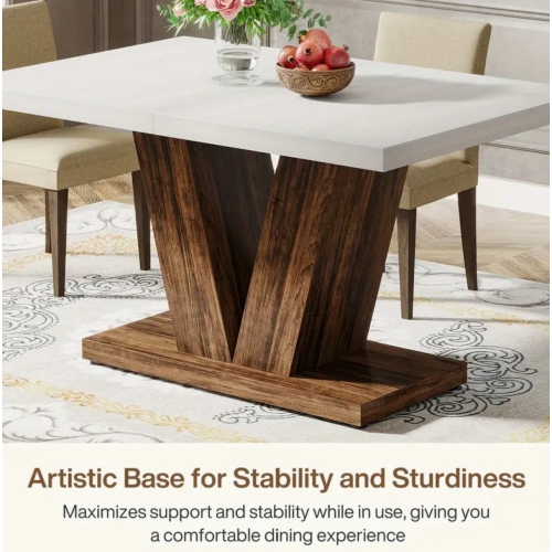 Table de salle à manger de 47&nbsp;po pour 4&nbsp;personnes, table de cuisine blanche avec socle robuste, table de salle à manger en bois Farmhouse