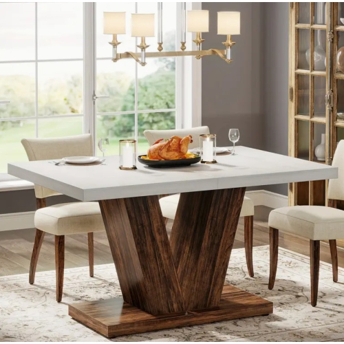 Table de salle à manger de 47&nbsp;po pour 4&nbsp;personnes, table de cuisine blanche avec socle robuste, table de salle à manger en bois Farmhouse