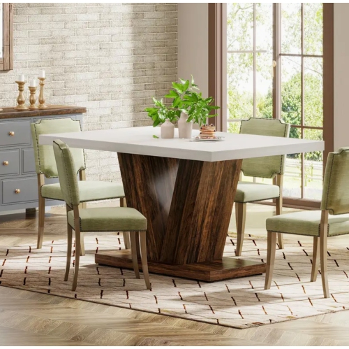 Table de salle à manger de 47&nbsp;po pour 4&nbsp;personnes, table de cuisine blanche avec socle robuste, table de salle à manger en bois Farmhouse