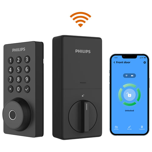 Serrure intelligente Wi-Fi à pêne dormant et lecteur d'empreintes digitales série 4200 de Philips - Noir mat