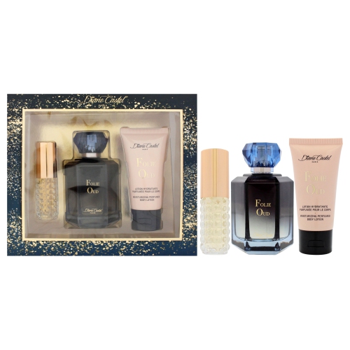 DIANE CASTEL  Folie Oud By for Women - 3 PC Gift Set 3.3OZ Edp Spray, 0.34OZ Edp Spray (Mini), 1.7OZ Body Lotion