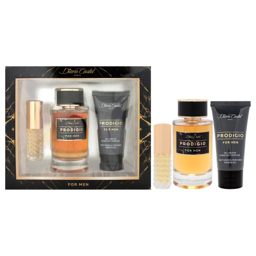 DIANE CASTEL  Prodigio By for Men - 3 PC Gift Set 3.3OZ Edp Spray, 0.33OZ Edp Spray (Mini), 1.7OZ Shower Gel