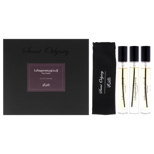 Scent Odyssey - La Yuqawam by Rasasi for Women - 3 Pc Mini Gift Set 0.25oz LaYuqawam Pour Femme EDP Spray, 0.25oz Jasmine Wisp EDP Spray, 0.25oz
