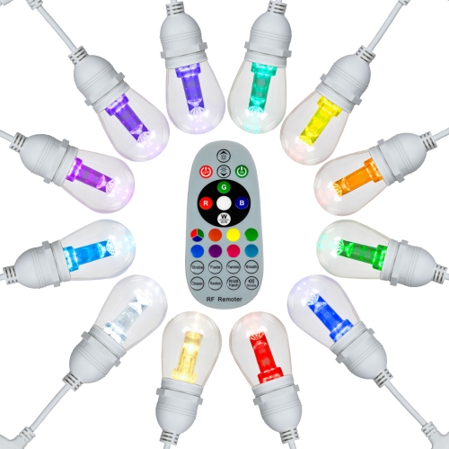 NOVELTY LIGHTS LLC  Novelty Lights Outdoor Color Changing Led S14 String Lights With Remote, RGB + Warm & Cool, Shatter Resistant Bulbs In White
