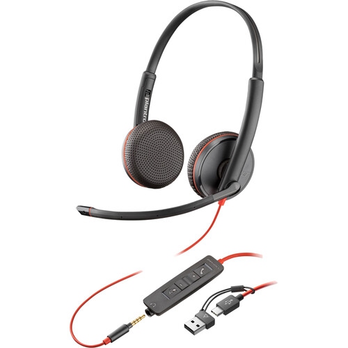 Open Box - HP Poly Blackwire 3225 On-Ear Noise Cancelling USB-C Stereo Headset with Mic - Black