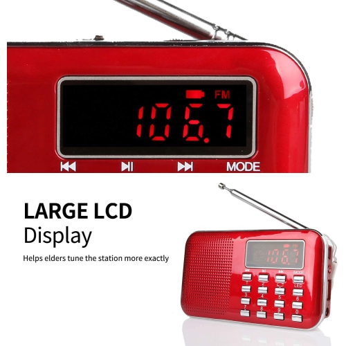 Mini radio portative AM FM de poche avec lecteur MP3, lampe de poche LED, radios numériques rechargeables Haut-parleur prenant en charge les cartes