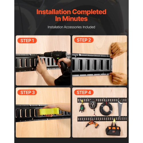 VEVOR 18PCS E Track Tie-Down Rail Kit, 5' E-Tracks Set Includes 4 Steel Rails & 8 O-Ring Anchors & 4 Tie-Offs with D-Ring & 2 Ratchet Straps,