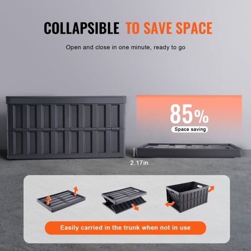 VEVOR 65L 3 Packs Collapsible Storage Bins with Lids, Folding Plastic Stackable Utility Crates with Handles, Large Heavy Duty Containers for Clothes,