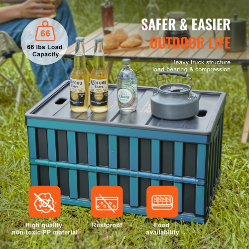 VEVOR 65L 3 Packs Collapsible Storage Bins with Lids, Folding Plastic Stackable Utility Crates with Handles, Large Heavy Duty Containers for Clothes,