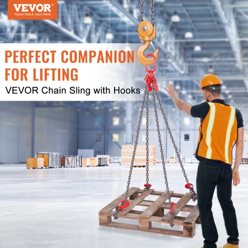 VEVOR 5/16 inch x 5 ft Chain Sling, Lifting Chains with Hooks, G80 Engine Chain Hoist Lifts, 11000 lbs/5 Ton Lifting Sling Chains for Engine Hoist,