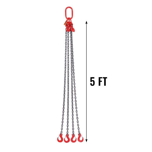 VEVOR 5/16 inch x 5 ft Chain Sling, Lifting Chains with Hooks, G80 Engine Chain Hoist Lifts, 11000 lbs/5 Ton Lifting Sling Chains for Engine Hoist,