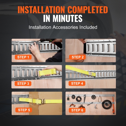 VEVOR 24PCS E Track Tie-Down Rail Kit, 5' E-Tracks Set Includes 8 Steel Rails & 8 O-Ring Anchors & 8 Tie-Offs with D-Ring, Versatile Securing