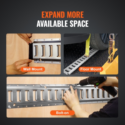 VEVOR 24PCS E Track Tie-Down Rail Kit, 5' E-Tracks Set Includes 8 Steel Rails & 8 O-Ring Anchors & 8 Tie-Offs with D-Ring, Versatile Securing