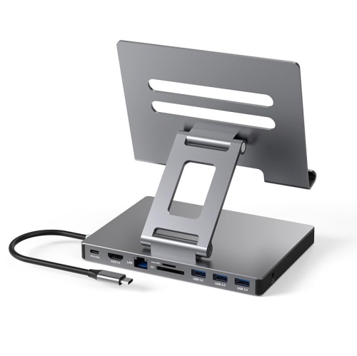 Image 1 de 6.. Support de concentrateur USB-C pour iPad Pro, adaptateur 9-en-1 pour iPad Pro M4 M2 de 13 12,9 11&nbsp;po Station d'accueil pliable