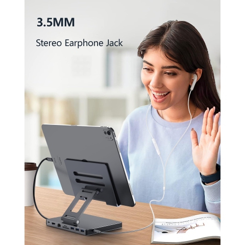 iPad Pro USB C Hub Stand, 9-in-1 Adapter for iPad Pro M4 M2 13 12.9 11 Inch Docking Station Foldable