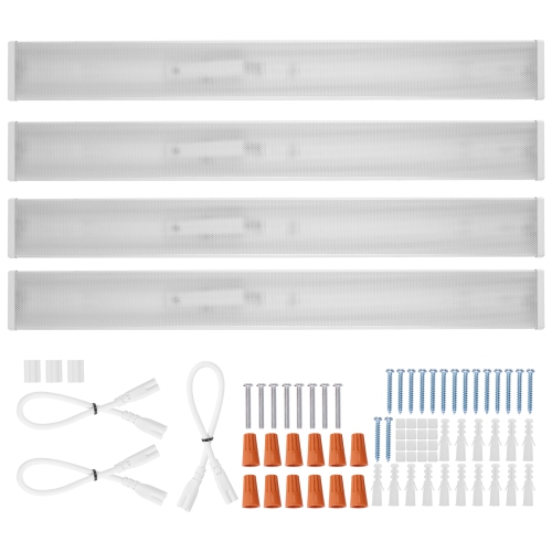 VEVOR 4FT LED Wraparound Light,50W, 5500LM Flush Mount LED Shop Light, 4 Pack 6500K Daylight LED Kitchen Ceiling Lighting Fixtures, for Garage Office