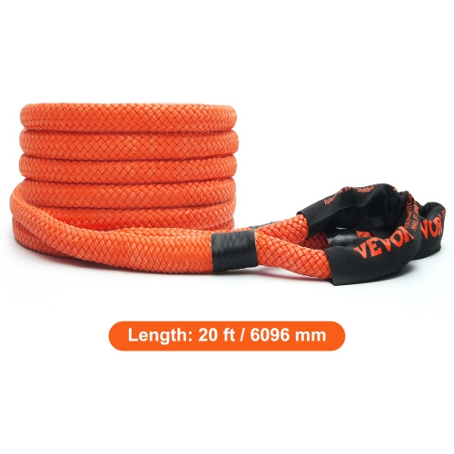 VEVOR 1" x 20' Kinetic Recovery Tow Rope 38,000 lbs, Heavy-Duty Off Road Snatch Strap, Extreme Duty 30% Elasticity Energy Snatch Strap for Jeep Car