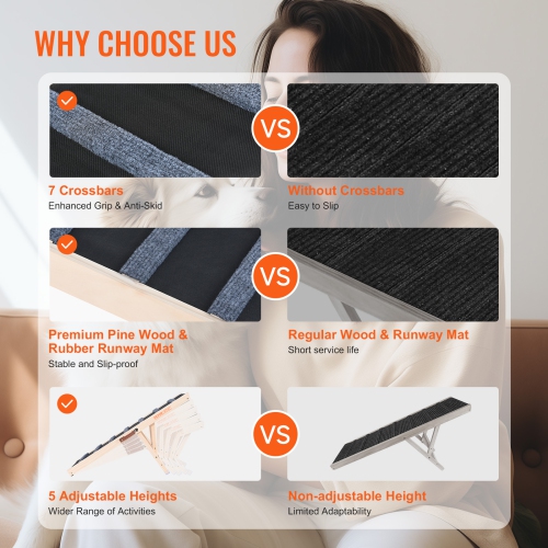 VEVOR 39.3" Folding Pet Ramp for Bed,Adjustable Dog Ramp for Small,Large,Old Dogs & Cats, Wooden Pet Ramp with Long Ramp, Adjustable from 15" to 22",