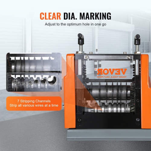 VEVOR 0.06''-0.98'' Electric Cable Stripping Tool, Motorized Wire Stripper, 60W, Features Clear Depth Gauge, Includes 6 Circular & 1 Flat Channels