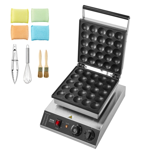 VEVOR 25PCS Mini Dutch Pancake Maker, 43mm Diameter Dorayaki Baker Machine, 1700W Commercial Electric Poffertjes Grill, Non-stick Stainless Steel,