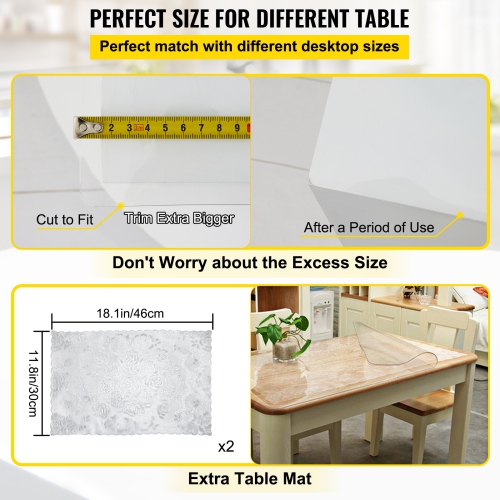 VEVOR 40 x 72 Inch Plastic Table Cover, 1.5 mm Thick Clear Table Protector, Rectangle Clear Desk Mat, Waterproof & Easy Cleaning for Office Dresser