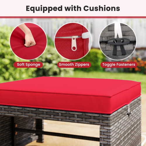 Ensemble de 2 poufs de patio en rotin PE avec coussins amovibles et cadre en métal de Costway rouge/gris/noir/blanc/turquoise/bleu marine