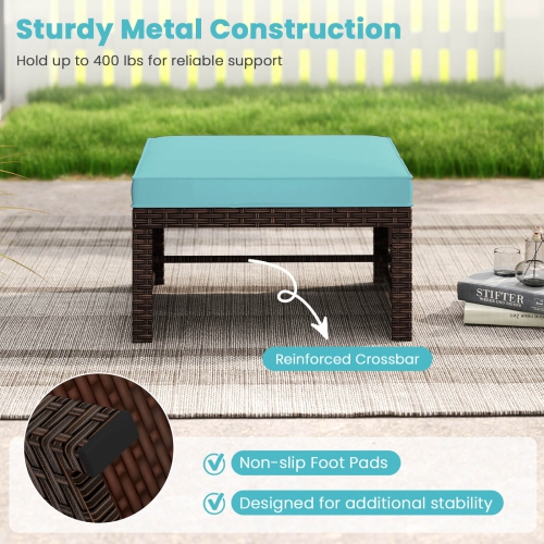 Poufs en rotin PE 2 PCS de Costway avec coussins souples à fermeture à glissière pour terrasse extérieure blanc/marine/rouge/turquoise