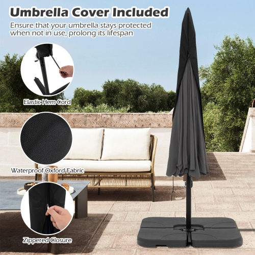 Costway 10 FT Offset Hanging Umbrella Patio Cantilever Umbrella with Cover Beige/Gray/Navy/Turquoise/Red/Brown