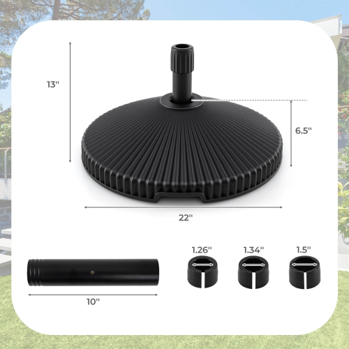 Costway Fillable Umbrella Base with Shell Texture 3 Coupler Sizes for Lawn Poolside Garden