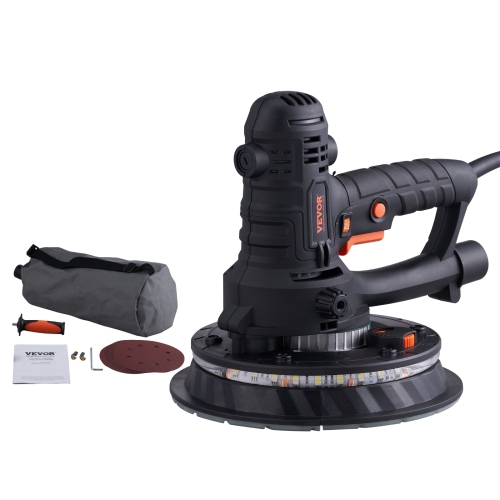VEVOR 800W Electric Drywall Sander with 12 Sanding Discs, Variable Speed 1200-2300 RPM Wall Sander with Vacuum Dust Collection System, Double LED