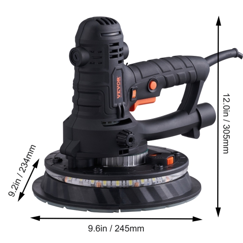 VEVOR 800W Electric Drywall Sander with 12 Sanding Discs, Variable Speed 1200-2300 RPM Wall Sander with Vacuum Dust Collection System, Double LED