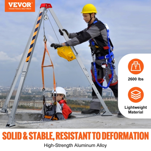 VEVOR Confined Space Tripod Kit, 2600 lbs Winch, Confined Space Tripod 8' Legs and 98' Cable, Confined Space Rescue Tripod 32.8' Fall Protection,