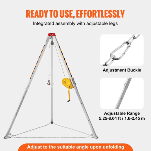 VEVOR Confined Space Tripod Kit, 2600 lbs Winch, Confined Space Tripod 8' Legs and 98' Cable, Confined Space Rescue Tripod 32.8' Fall Protection,