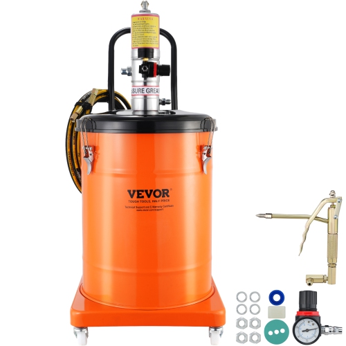VEVOR 10.5 Gallon 40L Grease Pump, Air Operated Grease Pump with 13 ft High Pressure Hose and Grease Gun, Pneumatic Grease Bucket Pump with Wheels,