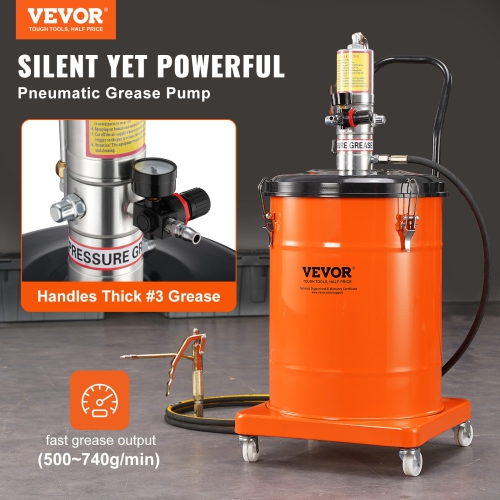 VEVOR 10.5 Gallon 40L Grease Pump, Air Operated Grease Pump with 13 ft High Pressure Hose and Grease Gun, Pneumatic Grease Bucket Pump with Wheels,