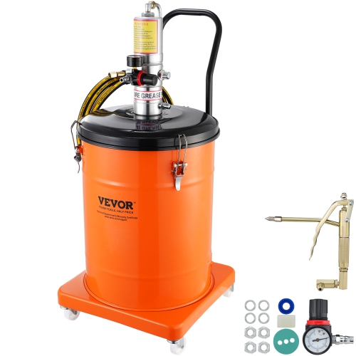VEVOR 10.5 Gallon 40L Grease Pump, Air Operated Grease Pump with 13 ft High Pressure Hose and Grease Gun, Pneumatic Grease Bucket Pump with Wheels,