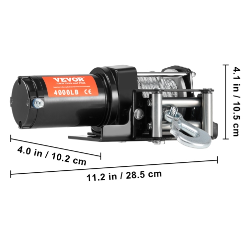 VEVOR Electric Winch, 4000 lb Line Pull Capacity, 12V DC ATV/UTV Winch with Φ3/16 in x 39 ft 7 Strands Steel Cable Roller Fairlead Wireless & Wired
