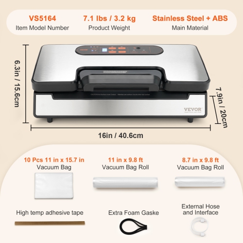 VEVOR 90Kpa 130W Vacuum Sealer Machine, Powerful Dual Pump and Dual Sealing, Dry and Moist Food Storage, Automatic and Manual Air Sealing System with