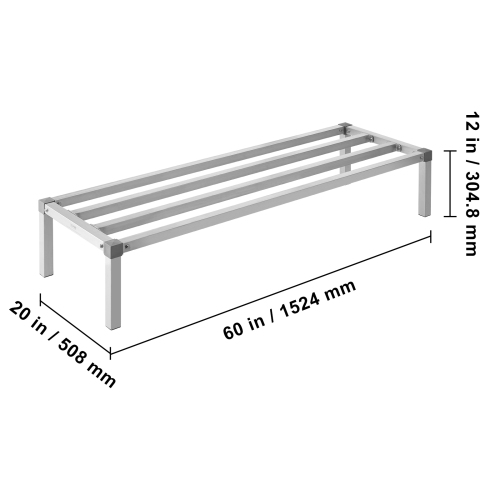 VEVOR 60” x 20” Aluminum Dunnage Rack, Commercial Food Floor Rack, 12” Off the Floor, 1000 lbs Capacity All-Welded Aluminum Storage Rack, for Storage