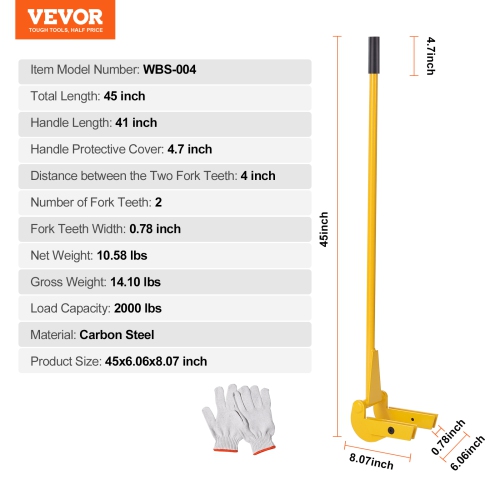 VEVOR Pallet Buster,41-Inch Handle,2000 lbs Weight Capacity,Q235 Carbon Steel,Heavy Duty Deck Wrecker Demolition Wood Pallet Tool Breaker Pry Bar